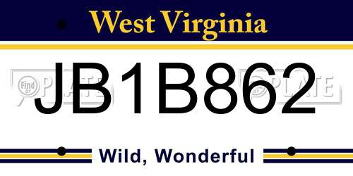 JB1B862 West Virginia License Plate