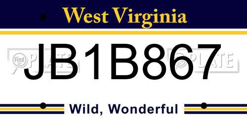 JB1B867 West Virginia License Plate