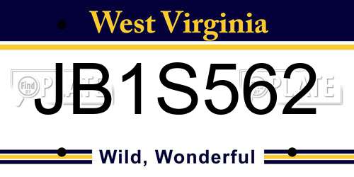 JB1S562 West Virginia License Plate