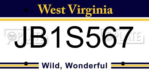 JB1S567 West Virginia License Plate