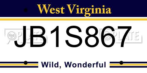 JB1S867 West Virginia License Plate