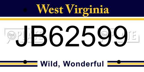 JB62599 West Virginia License Plate