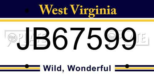 JB67599 West Virginia License Plate