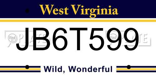 JB6T599 West Virginia License Plate