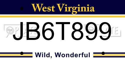 JB6T899 West Virginia License Plate