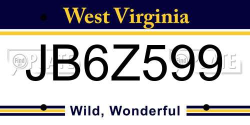 JB6Z599 West Virginia License Plate