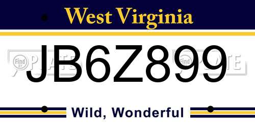 JB6Z899 West Virginia License Plate