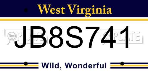 JB8S741 West Virginia License Plate