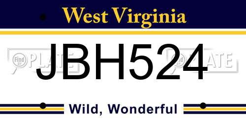 JBH524 West Virginia License Plate