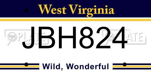 JBH824 West Virginia License Plate