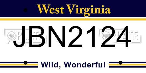 JBN2124 West Virginia License Plate