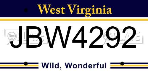JBW4292 West Virginia License Plate