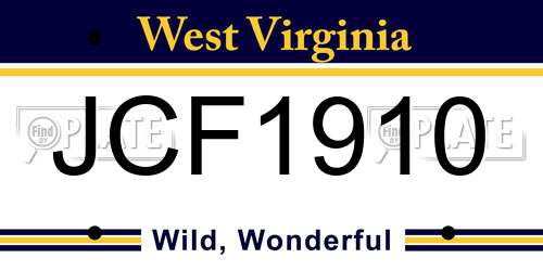 JCF1910 West Virginia License Plate