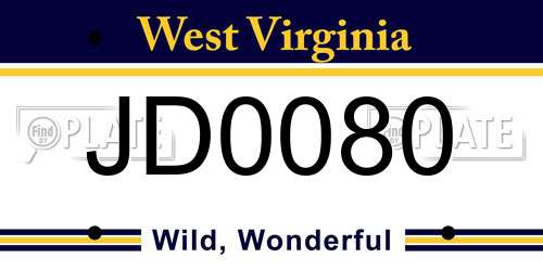 JD0080 West Virginia License Plate