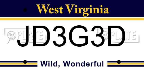 JD3G3D West Virginia License Plate