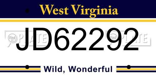 JD62292 West Virginia License Plate
