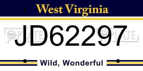 JD62297 West Virginia License Plate