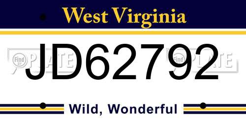 JD62792 West Virginia License Plate