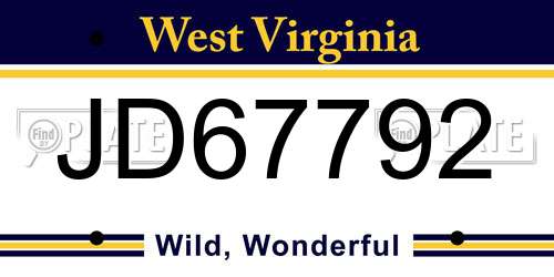 JD67792 West Virginia License Plate