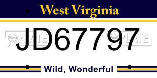 JD67797 West Virginia License Plate