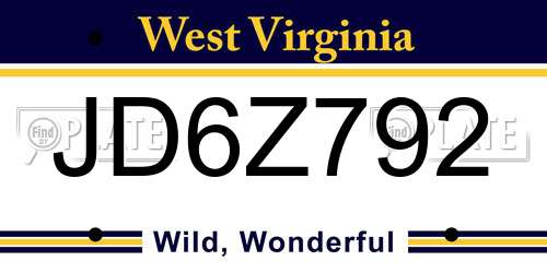 JD6Z792 West Virginia License Plate