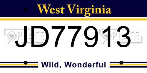 JD77913 West Virginia License Plate