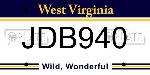 JDB940 West Virginia License Plate