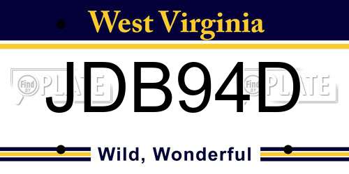 JDB94D West Virginia License Plate