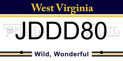JDDD80 West Virginia License Plate