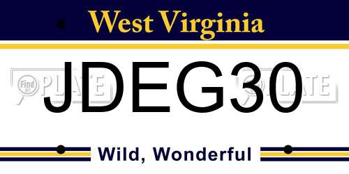 JDEG30 West Virginia License Plate