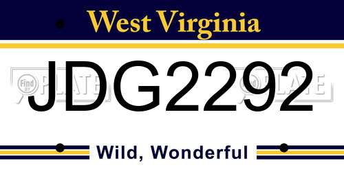 JDG2292 West Virginia License Plate