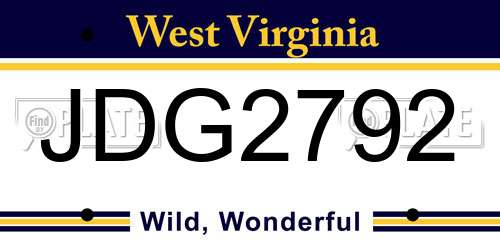 JDG2792 West Virginia License Plate