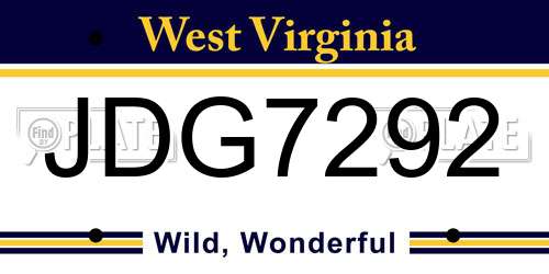 JDG7292 West Virginia License Plate