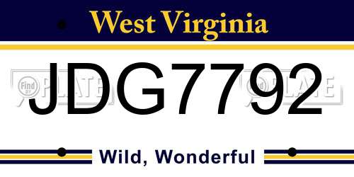 JDG7792 West Virginia License Plate