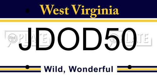 JDOD50 West Virginia License Plate
