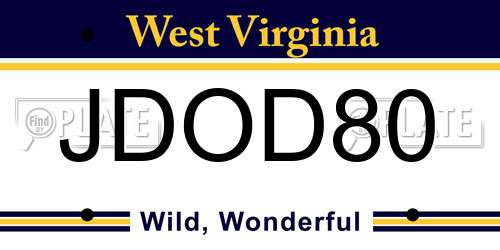 JDOD80 West Virginia License Plate