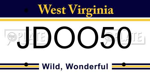 JDOO50 West Virginia License Plate