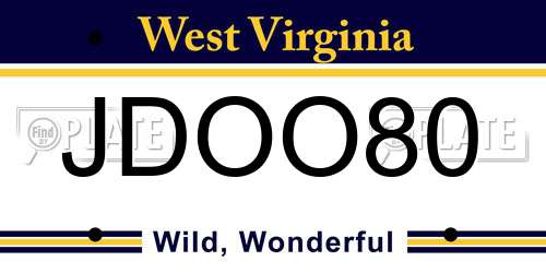 JDOO80 West Virginia License Plate