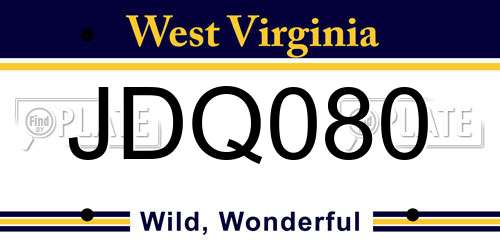 JDQ080 West Virginia License Plate