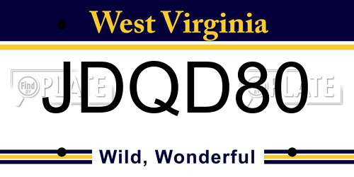 JDQD80 West Virginia License Plate