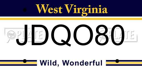 JDQO80 West Virginia License Plate