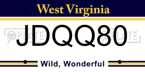 JDQQ80 West Virginia License Plate