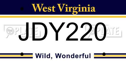 JDY220 West Virginia License Plate