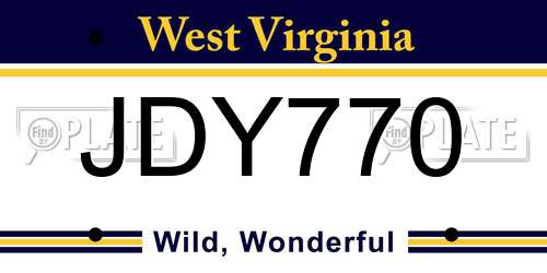 JDY770 West Virginia License Plate