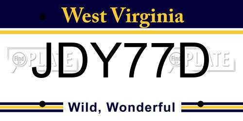 JDY77D West Virginia License Plate
