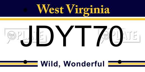 JDYT70 West Virginia License Plate