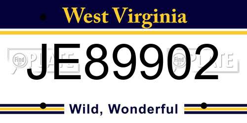 JE89902 West Virginia License Plate