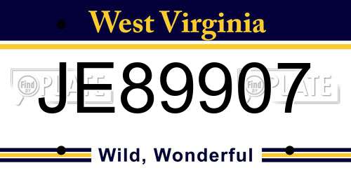 JE89907 West Virginia License Plate