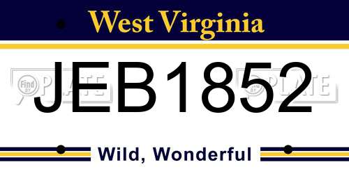 JEB1852 West Virginia License Plate
