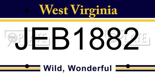 JEB1882 West Virginia License Plate